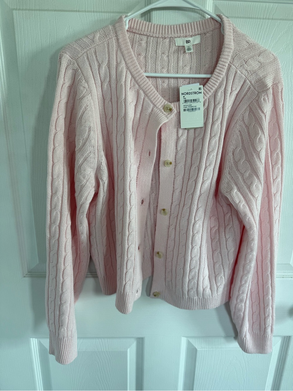 BP NWT Pink Cable Knit Cardigan Medium Preppy Fall Coastal Grandmother Sweater